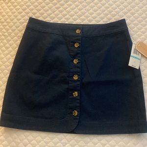 copper key Mini skirt NWT 97% cotton 3% spandex Navy Button Front heavier fabric